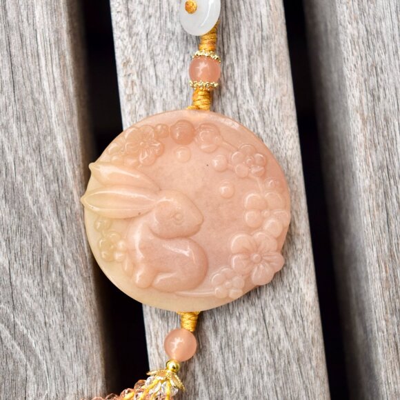 Orange RabbitTassel Ornament - Chinese Jade Bag Charm - Picture 2 of 3